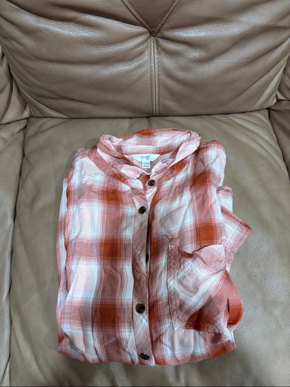 Terra & Sky Rust and White Plaid Button-Down Shirt